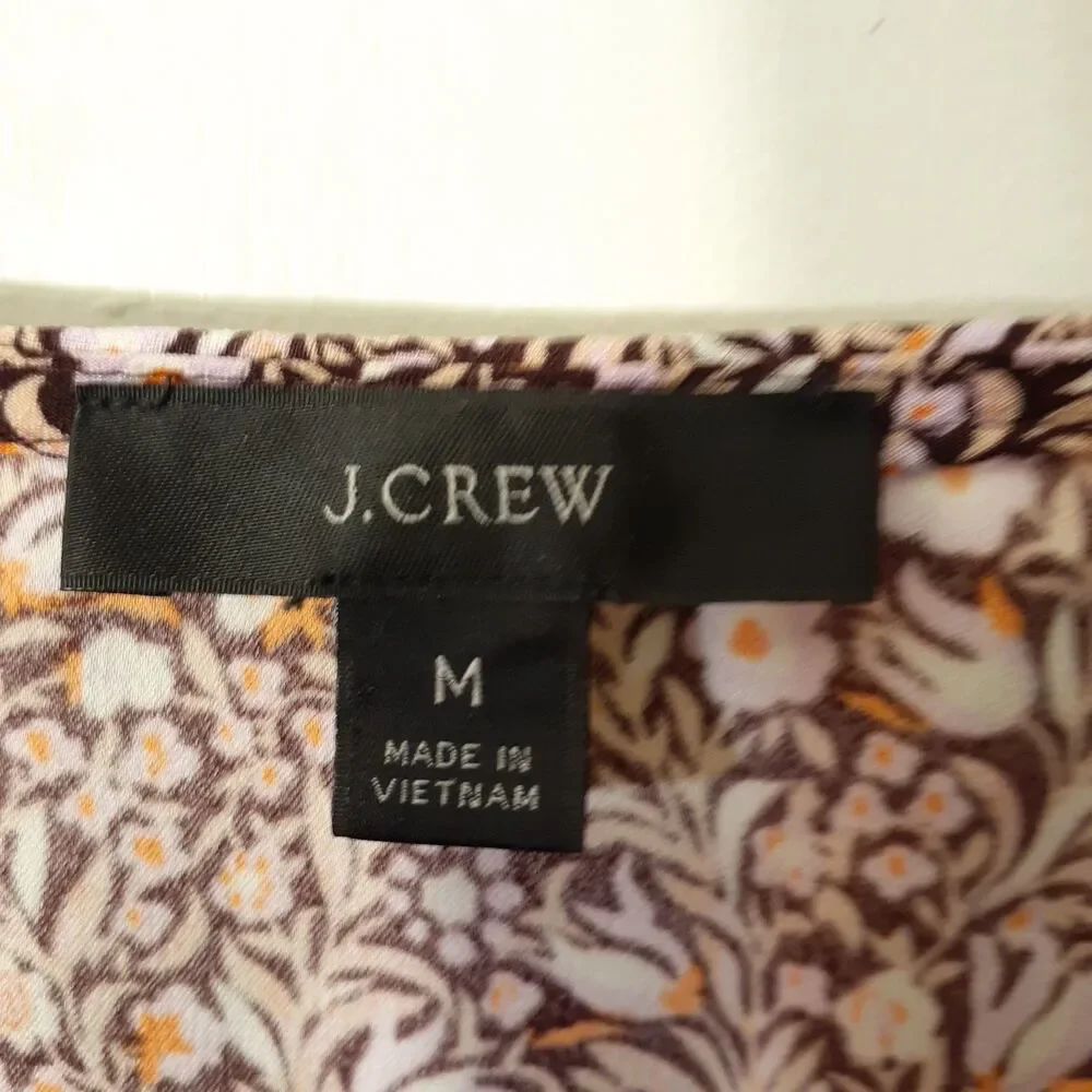 J. Crew Women's M Top Brown Floral Print Keyhole Neck Blouse Shirt J.crew